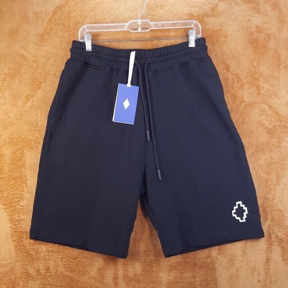 MARCELO BURLON Mens Shorts Medium Black Pull On Tempera Cross Logo Pockets $375 - Picture 1 of 10